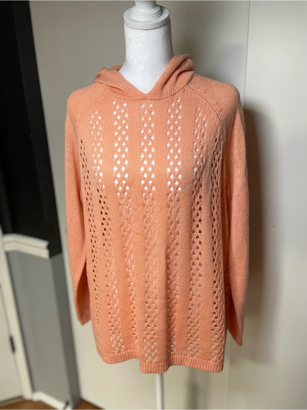 89th & Madison Peach Open-Knit Hooded Turtleneck Sweater